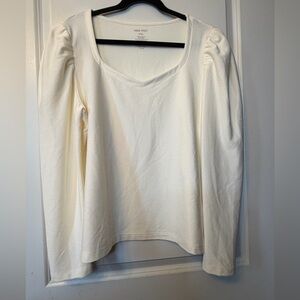 Nine West XXL Off-White Sweetheart Neckline Gathered Puff Sleeve Top
